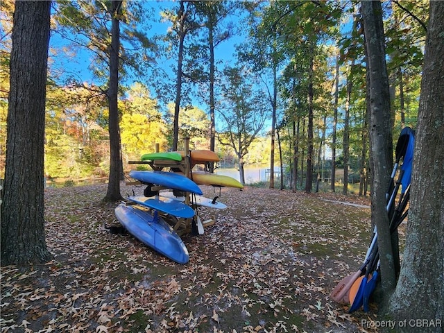 view of jungle gym featuring a water view