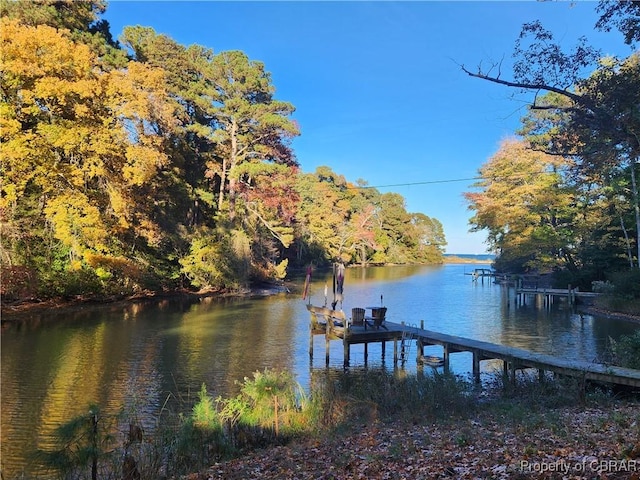 view of dock featuring a water view