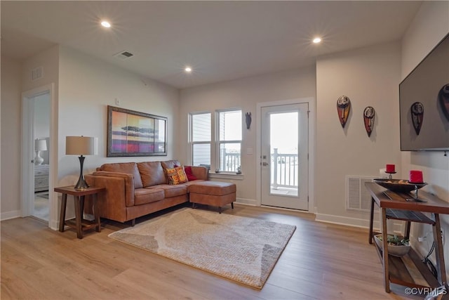 living room with light wood-type flooring