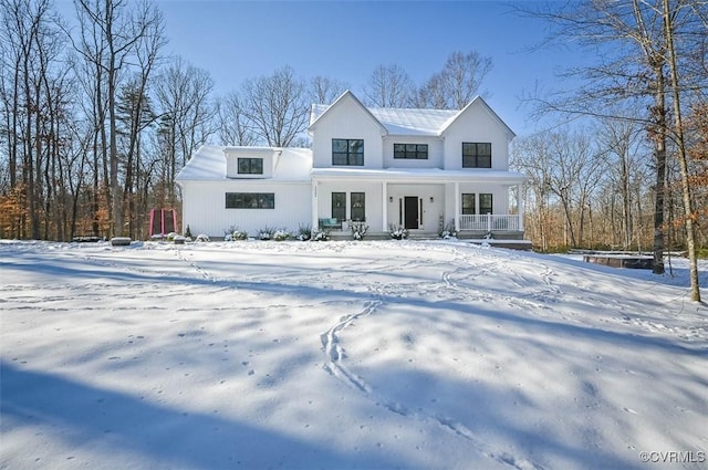 modern farmhouse featuring a porch