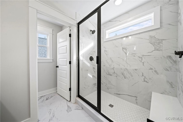 3900 New Kent Hwy, Quinton, VA 23141 - full bath with a marble finish shower, marble finish floors, and baseboards
