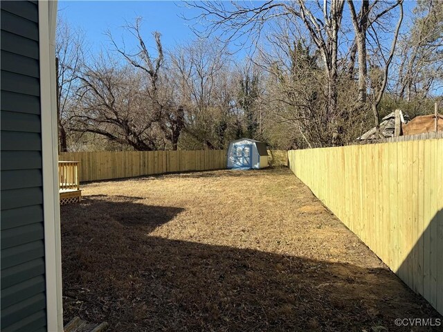 view of yard with a storage unit