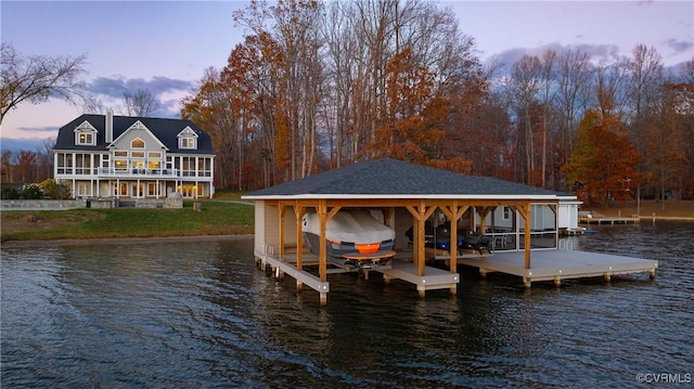 view of dock with a water view