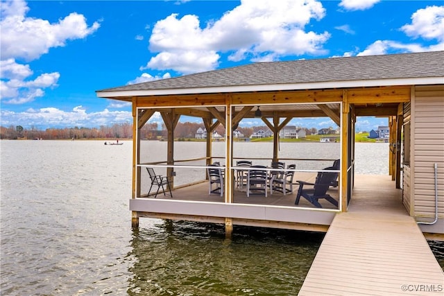 dock area featuring a water view