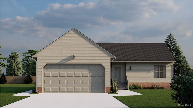 view of front facade featuring a garage and a front yard