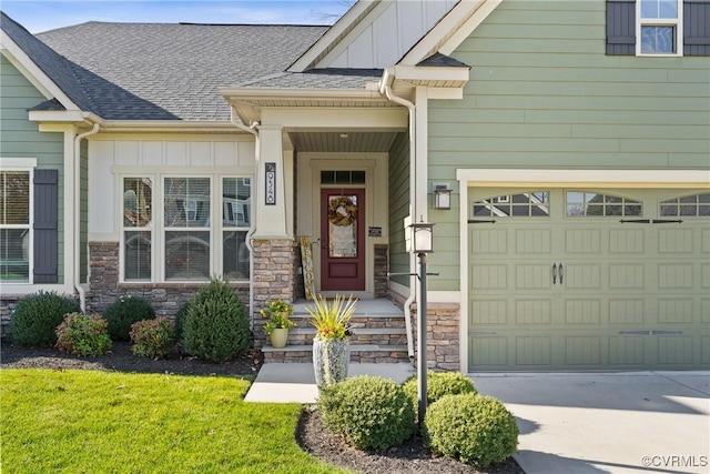 entrance to property featuring a garage