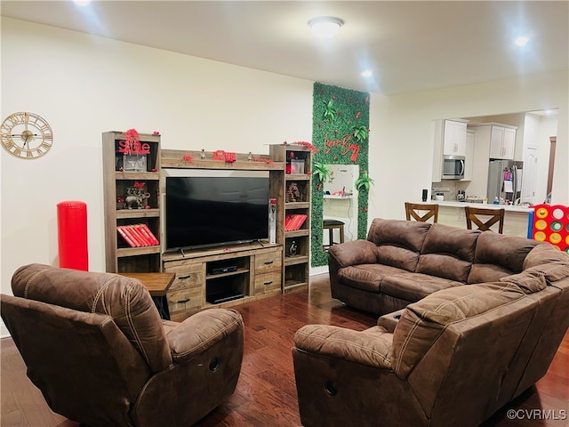 living room with dark wood-type flooring