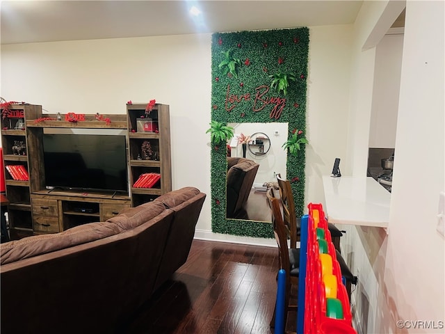 living room with dark hardwood / wood-style floors