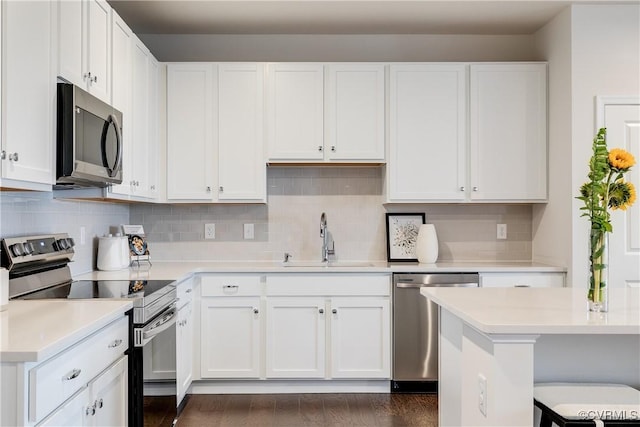 kitchen with white cabinets, stainless steel appliances, and sink