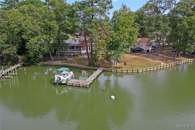 view of dock with a water view