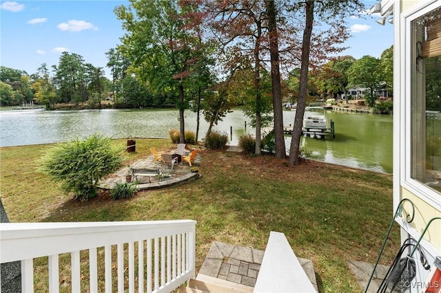 view of yard with a water view