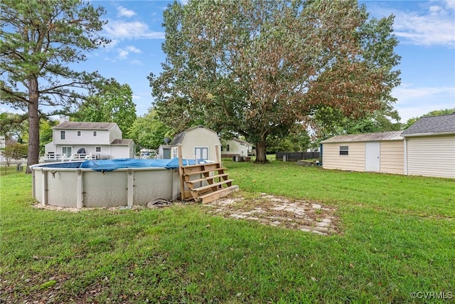 view of yard featuring a storage shed