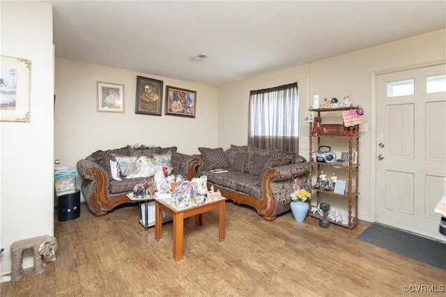 living room with light hardwood / wood-style flooring and plenty of natural light