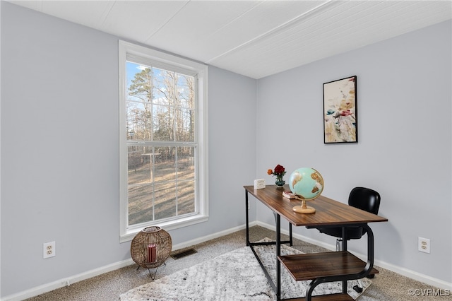 view of carpeted office space