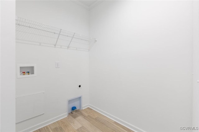 washroom featuring hookup for a washing machine, light hardwood / wood-style flooring, and electric dryer hookup