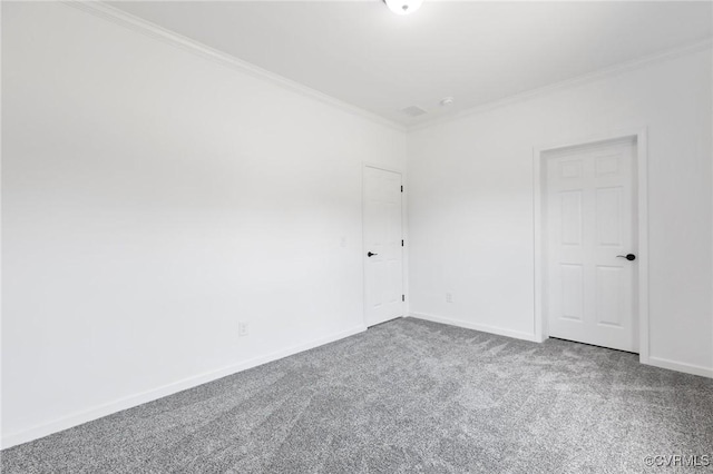 empty room featuring carpet and ornamental molding