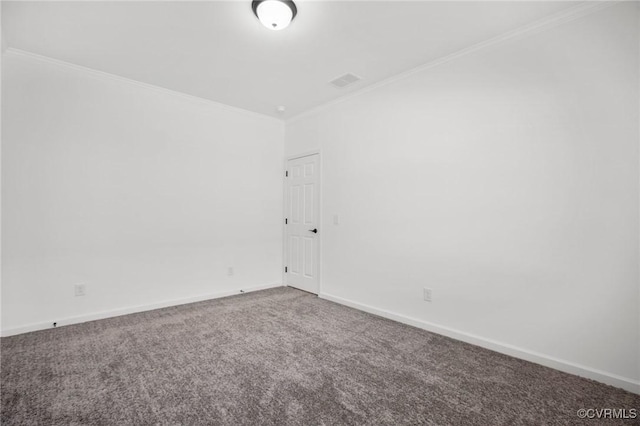 unfurnished room featuring carpet floors and ornamental molding