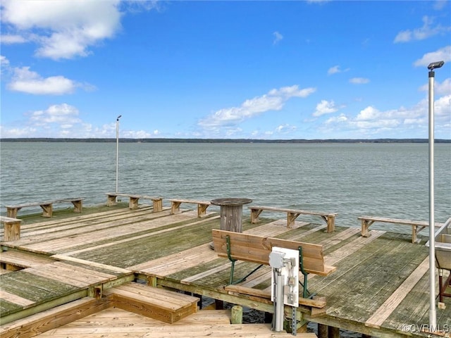 view of dock with a water view