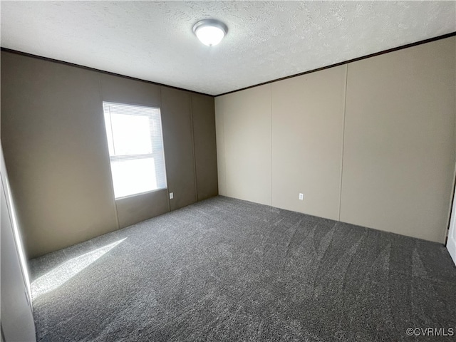 carpeted spare room with a textured ceiling