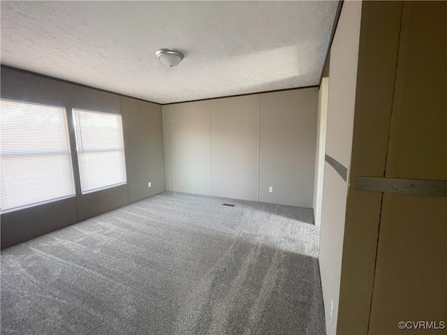 empty room featuring carpet floors and a textured ceiling