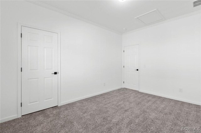 empty room with carpet flooring and ornamental molding