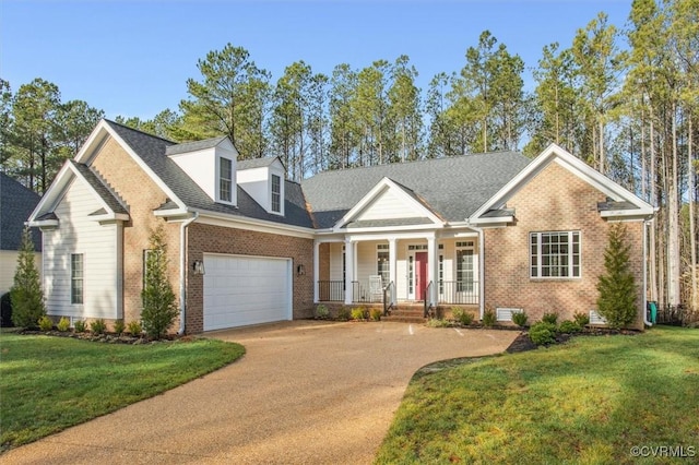 5080 Brandon Pines Way, Providence Forge, VA 23140 - view of front facade with brick siding, driveway, a front lawn, and covered porch