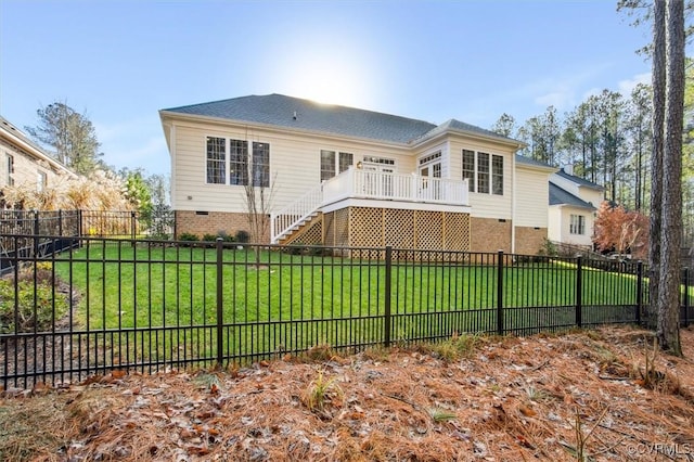 5080 Brandon Pines Way, Providence Forge, VA 23140 - rear view of property featuring crawl space, a lawn, a deck, a fenced backyard, and stairs