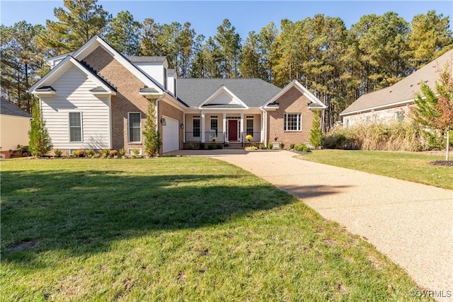 5080 Brandon Pines Way, Providence Forge, VA 23140 - ranch-style home featuring brick siding, an attached garage, a porch, and concrete driveway