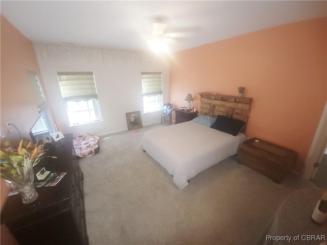 bedroom with carpet flooring and ceiling fan