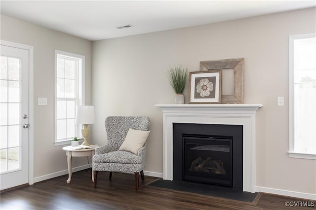 sitting room featuring dark hardwood / wood-style floors