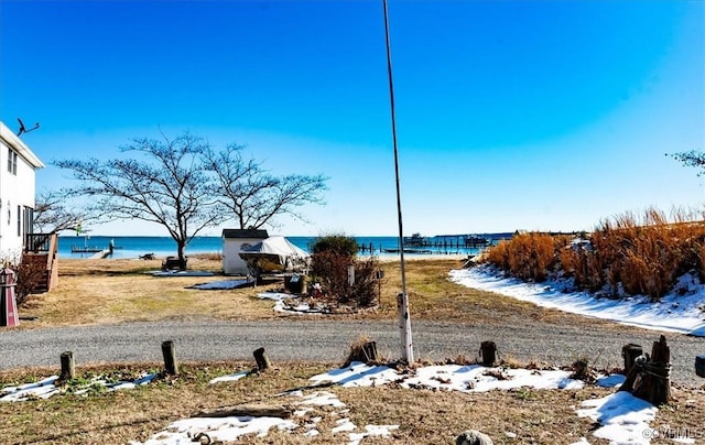 view of water feature with a view of the beach