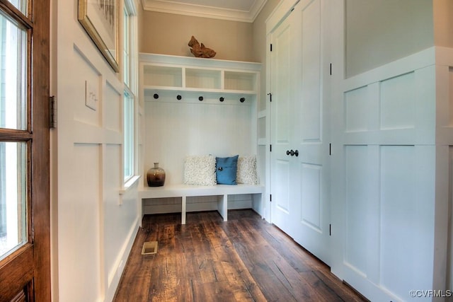 1509 Buford Rd, North Chesterfield, VA 23235 - mudroom with crown molding, dark wood-type flooring, and baseboards
