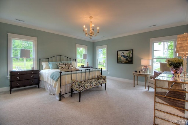 1509 Buford Rd, North Chesterfield, VA 23235 - bedroom featuring a chandelier, multiple windows, baseboards, and crown molding