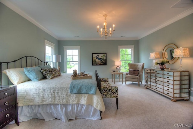 1509 Buford Rd, North Chesterfield, VA 23235 - carpeted bedroom with crown molding, a chandelier, and multiple windows