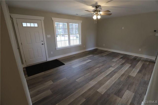 entrance foyer with ceiling fan and dark hardwood / wood-style flooring