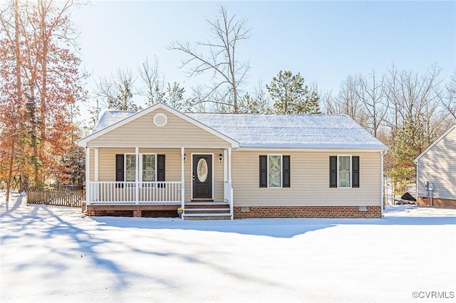 ranch-style home with covered porch