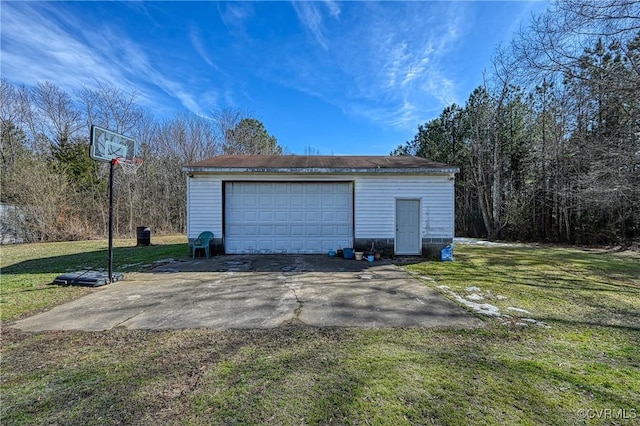 garage with a lawn