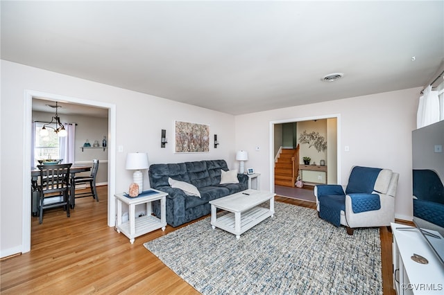 living room featuring light wood-type flooring