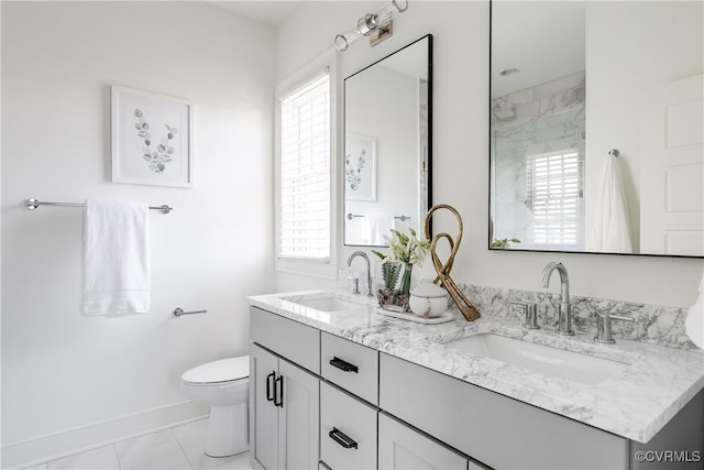 bathroom with plenty of natural light, vanity, and toilet