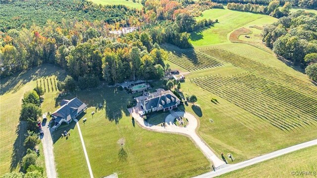 birds eye view of property with a rural view