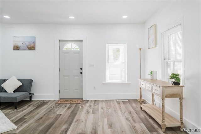 entrance foyer featuring light wood-type flooring and a wealth of natural light