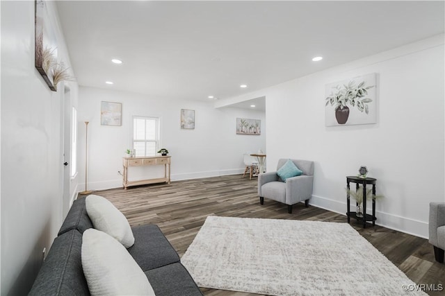 living room with dark hardwood / wood-style floors