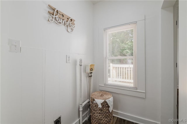 bathroom with wood-type flooring