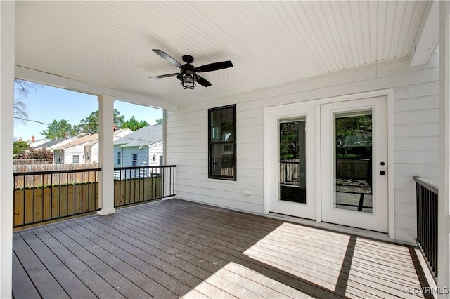 wooden terrace with ceiling fan