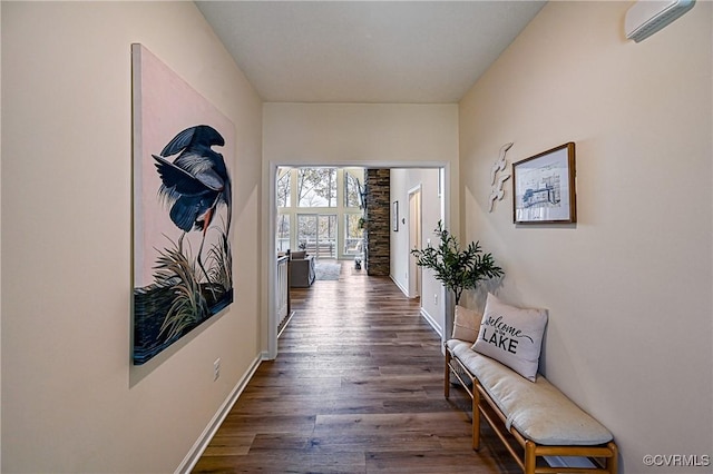 hall with dark hardwood / wood-style floors