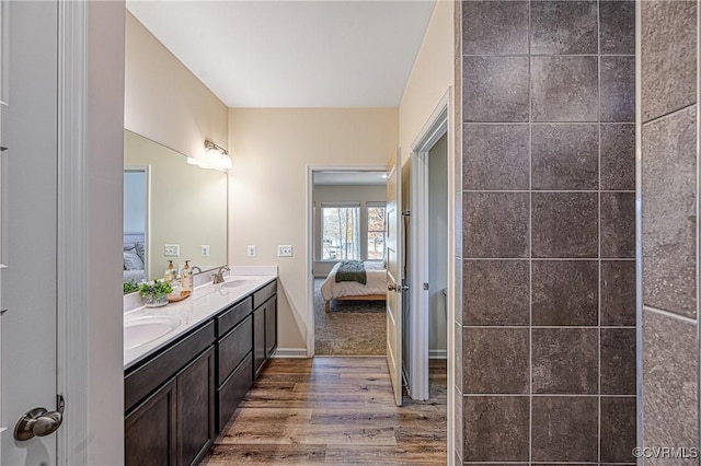 bathroom featuring wood-type flooring and vanity