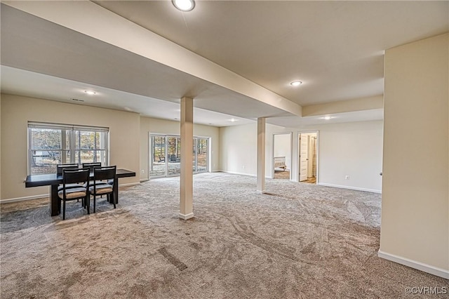 basement with carpet flooring