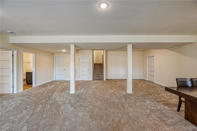 basement featuring carpet floors