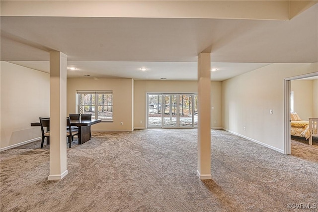 basement featuring carpet flooring