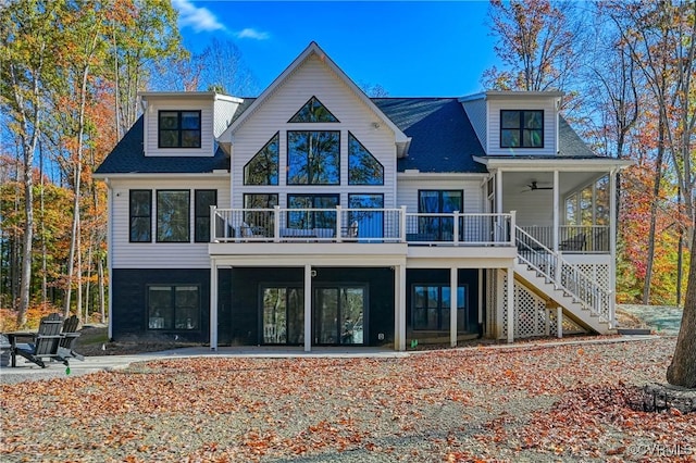 rear view of house featuring a patio, a deck, and ceiling fan